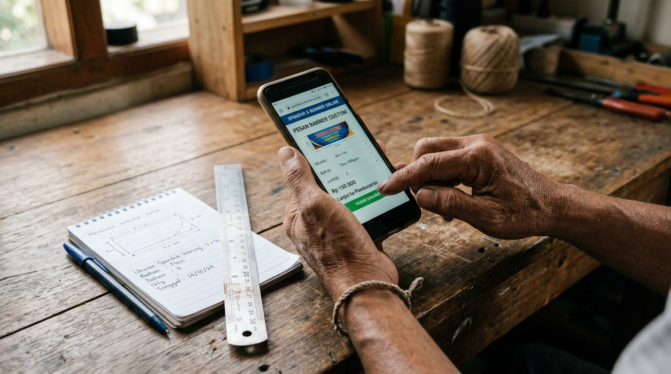 Pemesanan online praktis untuk kebutuhan cetak banner Trenggalek dari smartphone