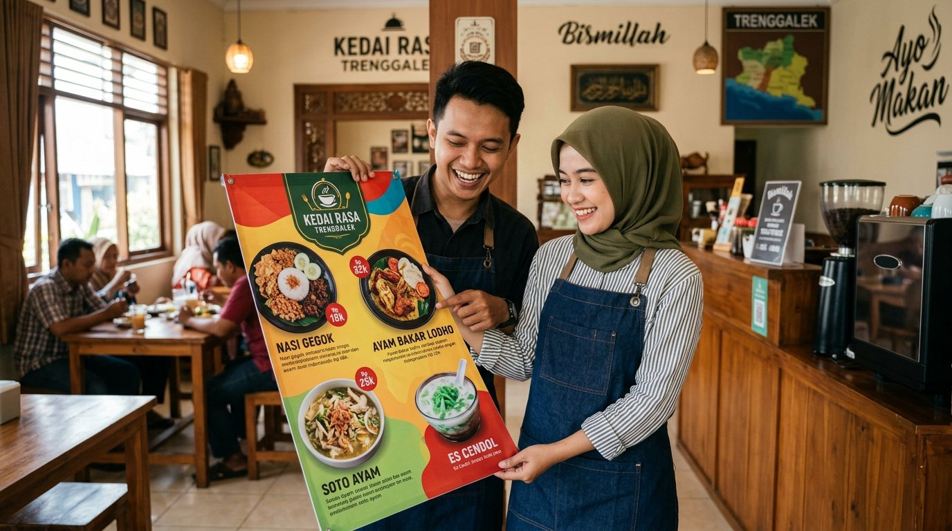 Desain menu dan foto makanan menggugah selera untuk banner kuliner