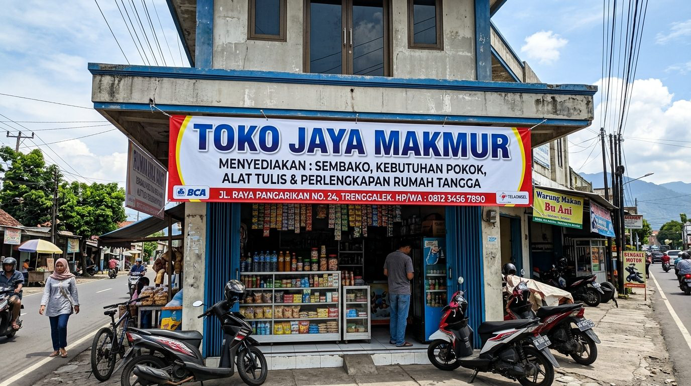 Pasang Spanduk Papan Nama Toko Trenggalek Awet Berbulan